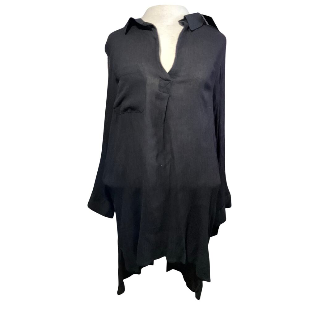 Coastal Grandmother Minimalist Beach Crinkle Chiffon Shirt Dress NWT Sz S